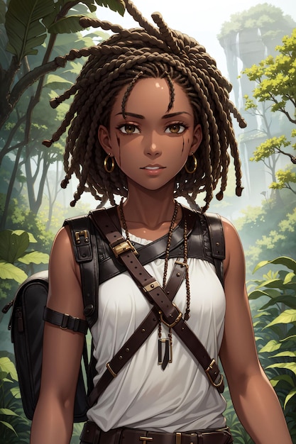 Une fille avec des dreadlocks et un sac de pièces