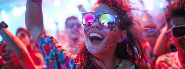 Fille du festival d'été à une fête rave dehors en train de profiter de la vie