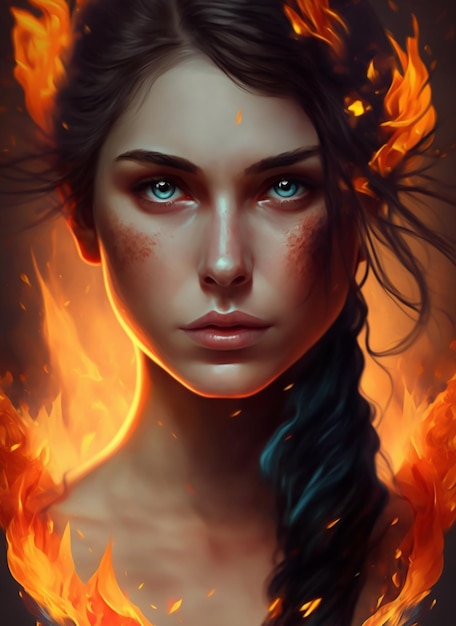 Une fille avec du feu sur le visage