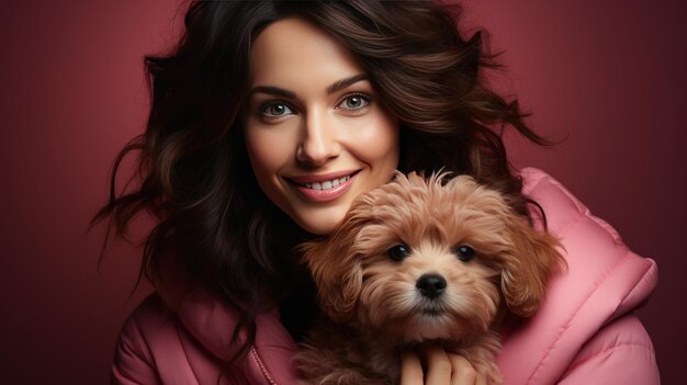 Photo une fille avec du papier peint uhd pour chiot image photographique