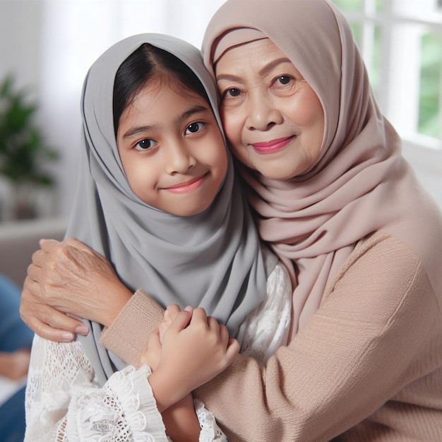 La fille embrasse sa grand-mère