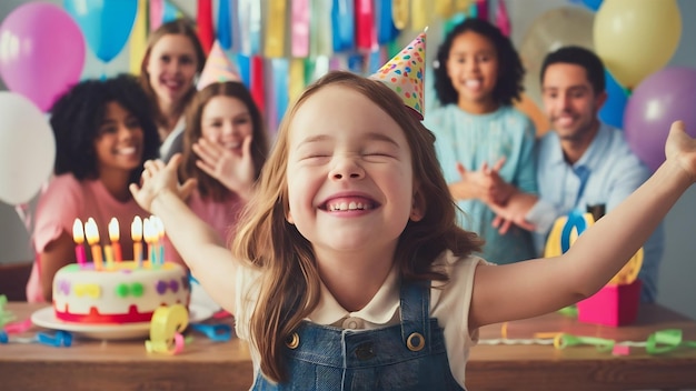 Photo une fille excitée fête son anniversaire.