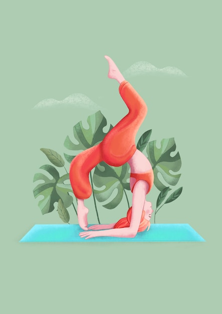 Fille faisant du yoga sur tapis bleu