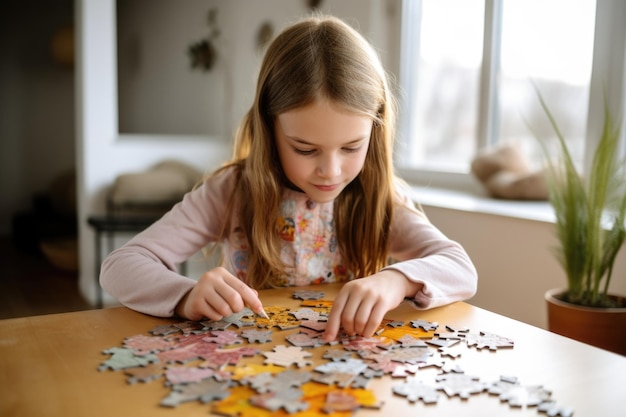 Fille faisant des puzzles comme activité tranquille