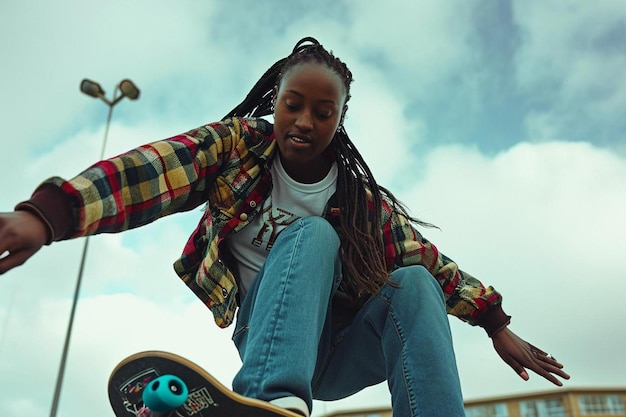 une fille fait un tour sur une planche à roulettes