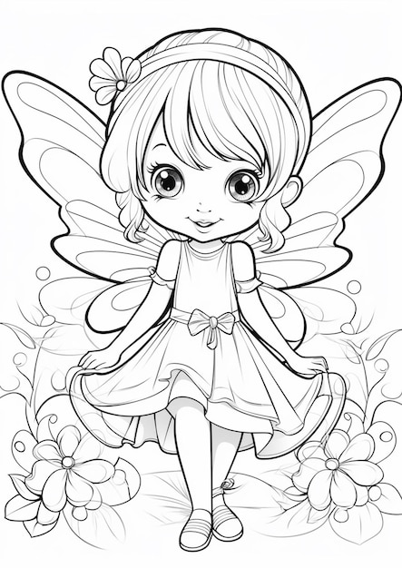 une fille de fée de dessin animé avec des ailes de papillon et une robe ai générative