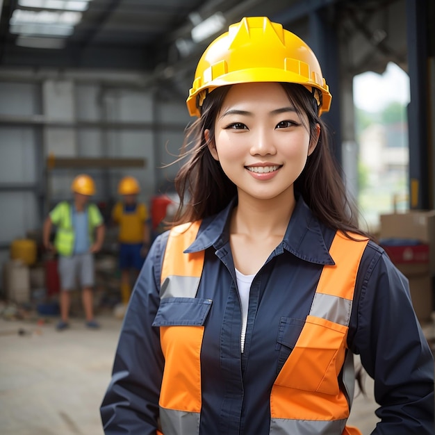 fille de la fête du travail avec casque de sécurité et uniforme