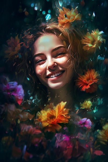 Une fille avec des fleurs dans les cheveux