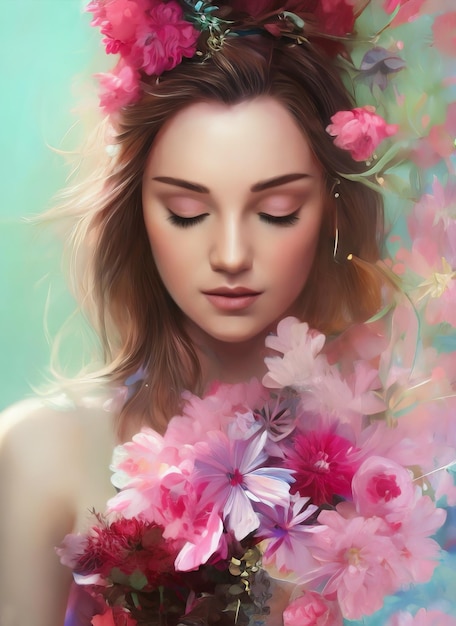 Une fille avec des fleurs dans les cheveux