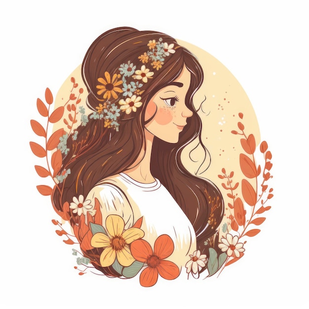 Une fille avec des fleurs dans les cheveux