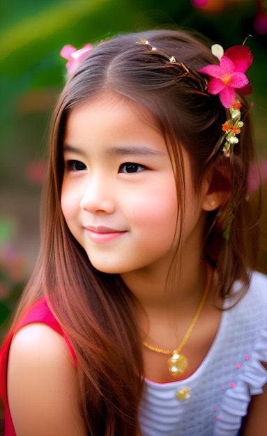 Une fille avec des fleurs dans les cheveux