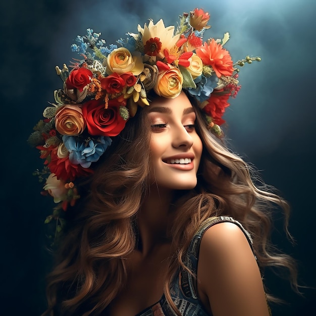 Une fille avec des fleurs sur la tête