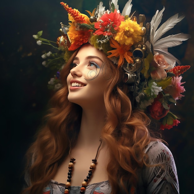 Une fille avec des fleurs sur la tête