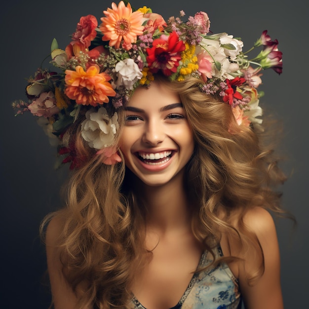 Une fille avec des fleurs sur la tête