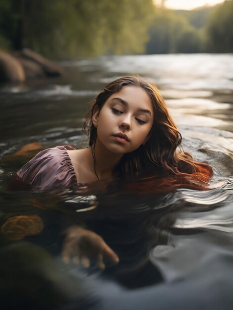 Photo une fille flotte dans la rivière