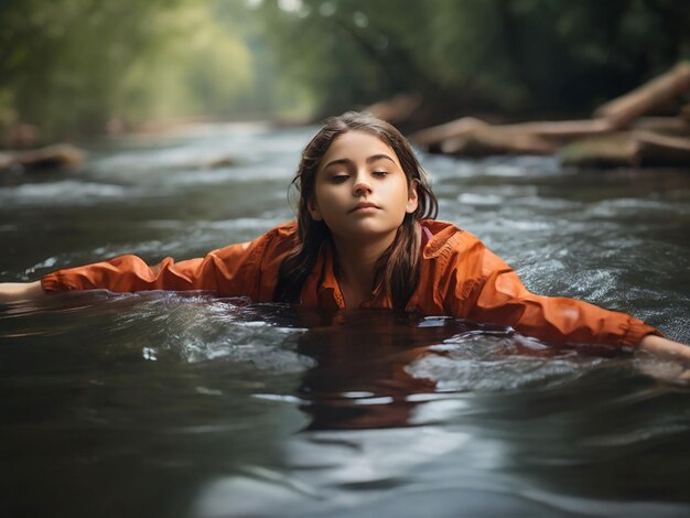 Photo une fille flotte dans la rivière