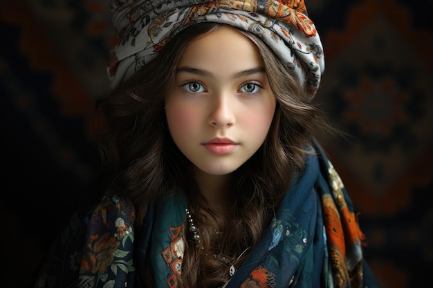 une fille avec un foulard sur la tête
