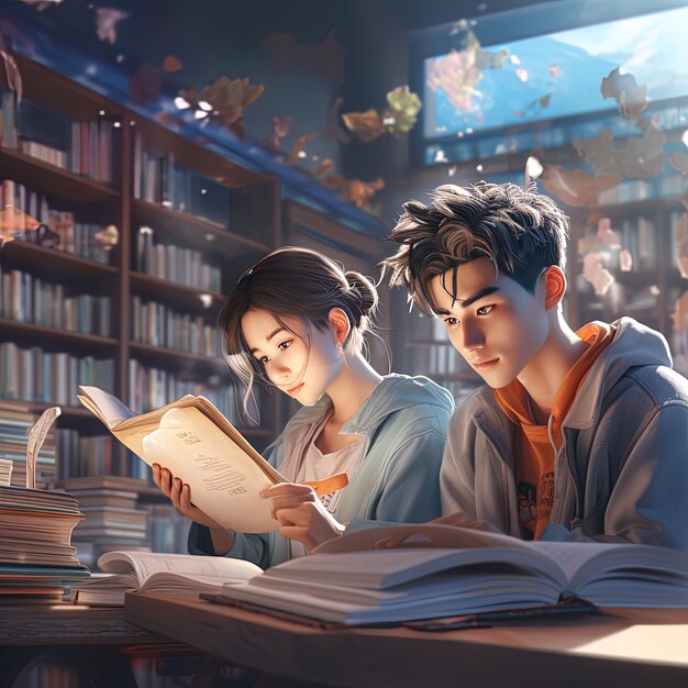 une fille et un garçon regardent un livre