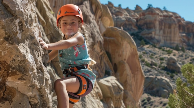 La fille grimpe sur un rocher en utilisant un relief naturel comme terrain d'entraînement pour le sport extrême de