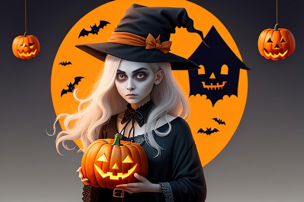 Fille Halloween Donnant Cadeau Halloween Événement Promo Papier Peint Fond Illustration