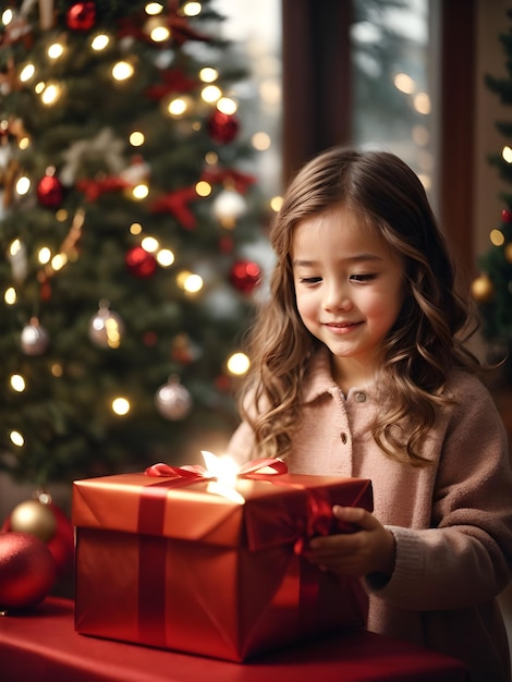 Une fille heureuse avec un cadeau de Noël