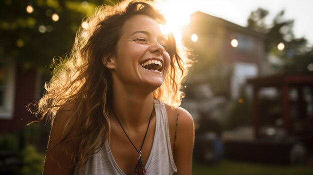 Photo une fille heureuse dansant à une fête en plein air.