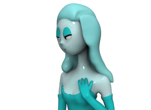 Fille d'hiver dans une statuette de robe bleue 3drendering