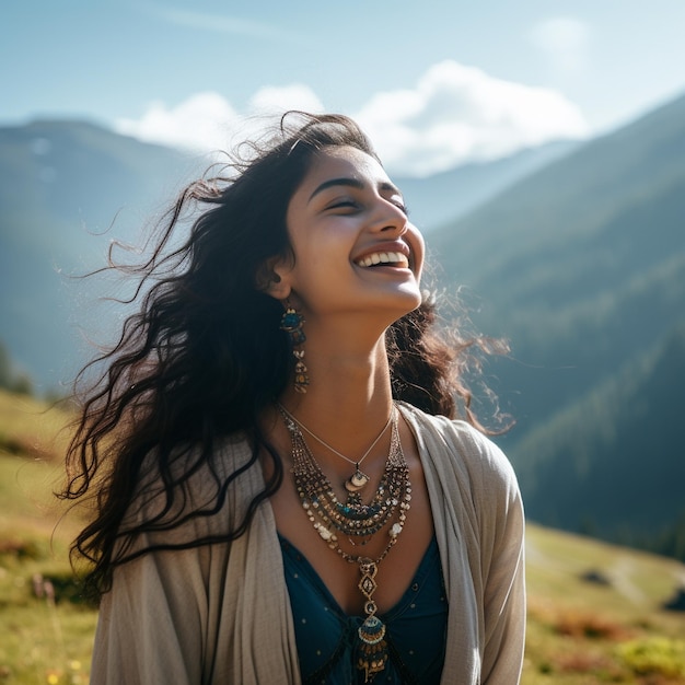 une fille indienne appréciant la colline des montagnes rocheuses