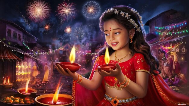 Photo une fille indienne célèbre le festival de diwali