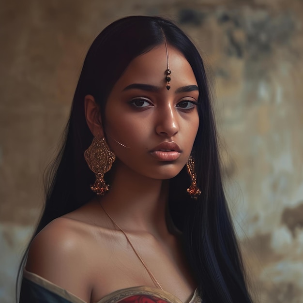 Photo fille indienne traditionnelle tirée sur l'ia générative