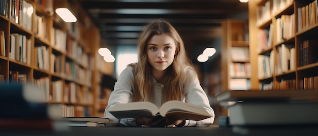 Une fille intelligente, jolie et créative, une étudiante qui tient un livre.