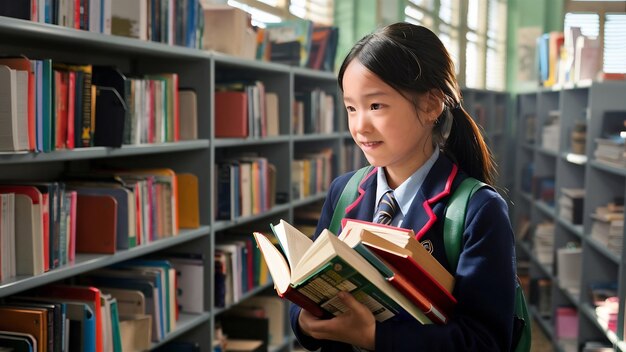 Fille intelligente tenant des livres dans la salle de classe