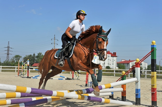 Fille jockey à la ferme avec son cheval