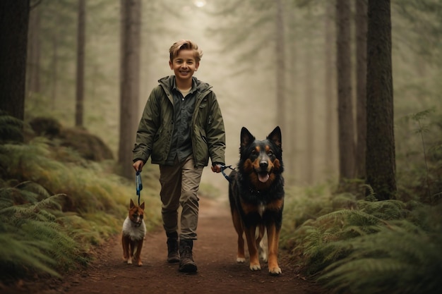 Fille jouant dans le pré avec un chien un jour d'été