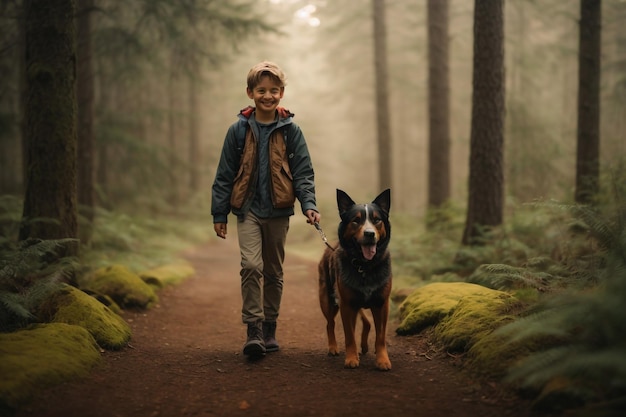 Fille jouant dans le pré avec un chien un jour d'été