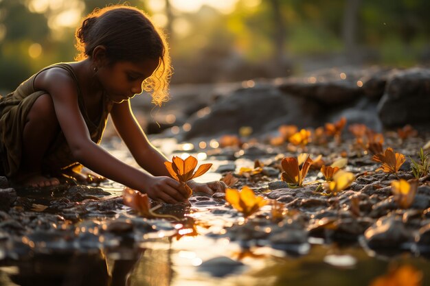 Photo une fille jouant avec de l'eau à la journée internationale de l'eau