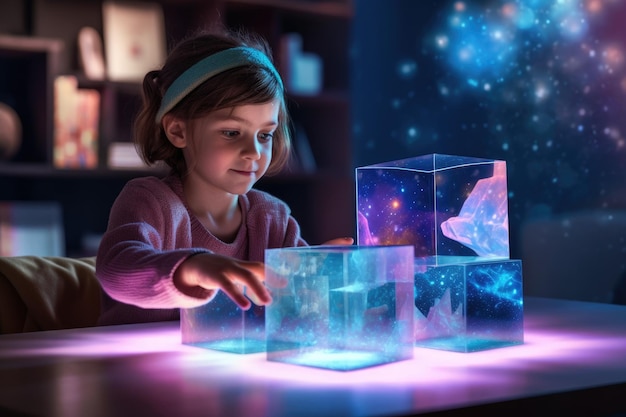 Une fille joue avec un cube