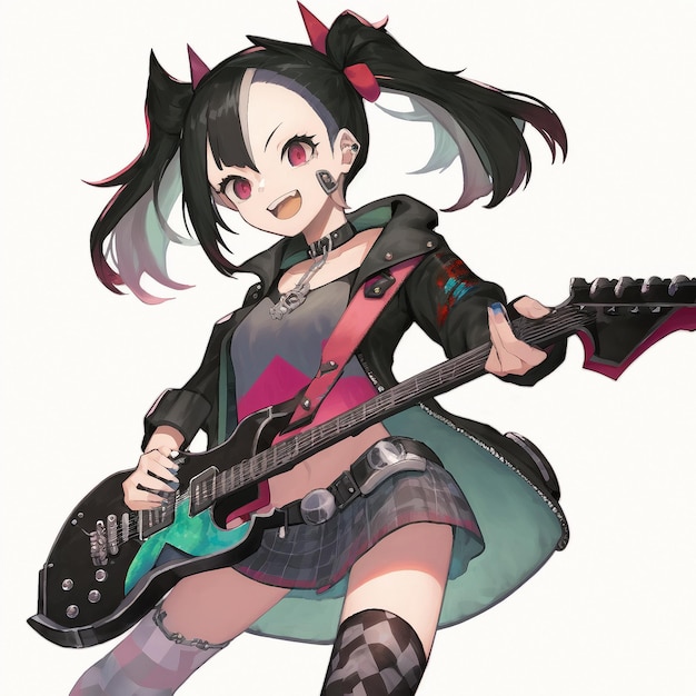 Une fille joue de la guitare électrique dans le style anime