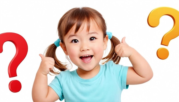 Une fille joyeuse avant de choisir une réponse aux questions de la vie