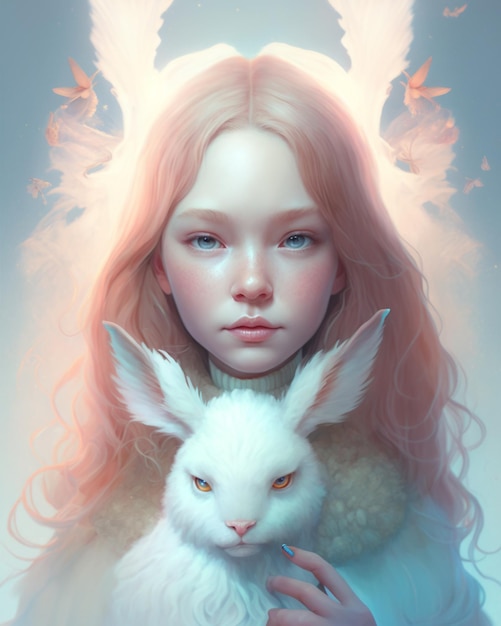 Une fille avec un lapin blanc