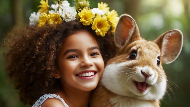 une fille avec un lapin et un lapin