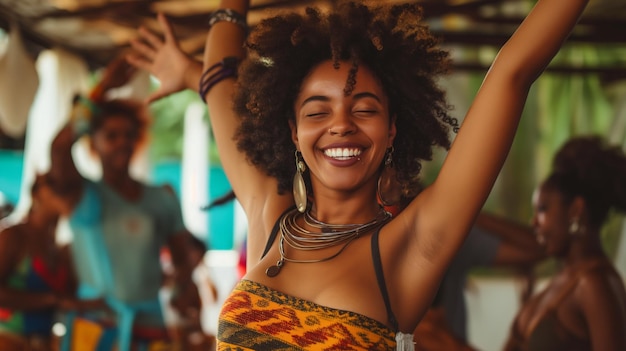 Photo une fille latino-afro aime la musique house et la danse.