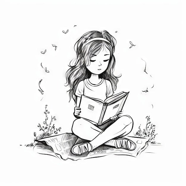 Une fille lisant un croquis de livre