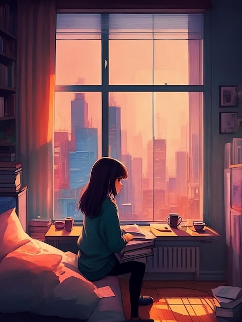 Fille LoFi dans la chambre