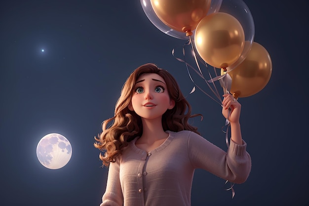 Fille avec la lune comme ballon