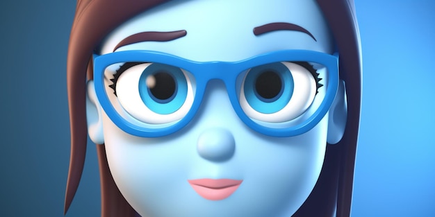 Une fille avec des lunettes bleues et un grand oeil bleu