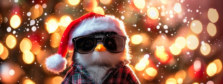 Photo une fille avec des lunettes et un chapeau de père noël.