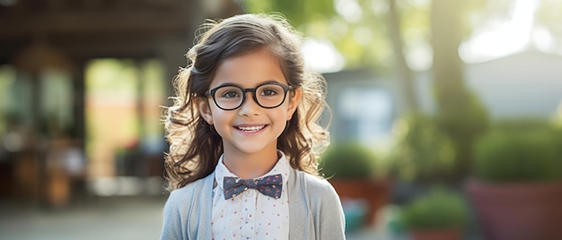 Une fille à lunettes dans la cour d'école Generative AI