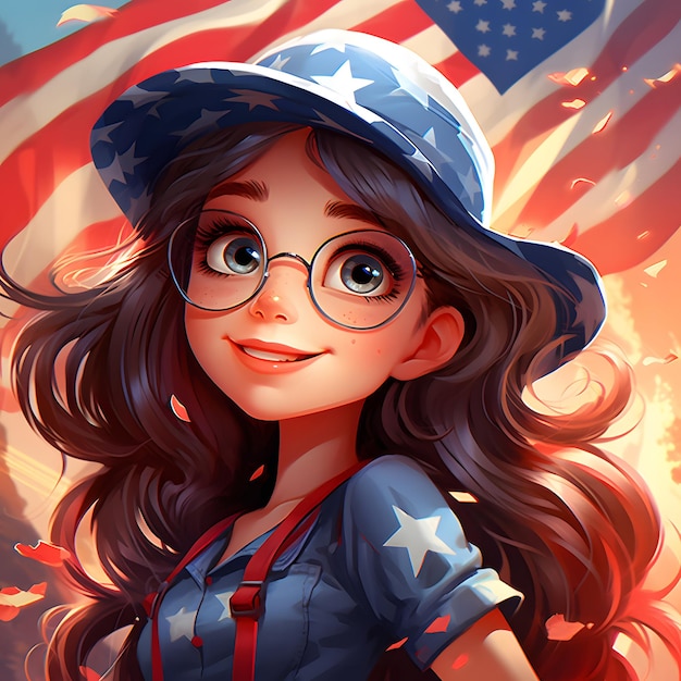 Fille avec des lunettes sur le fond du drapeau américain Illustration vectorielle