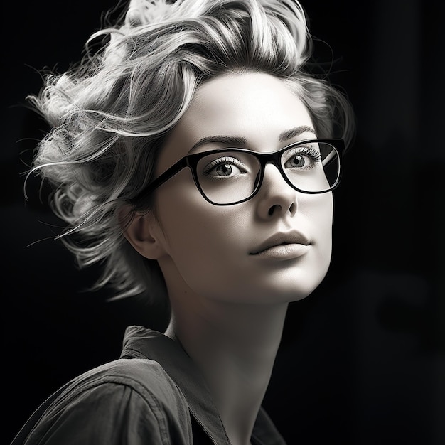 Fille avec des lunettes style blanc noir